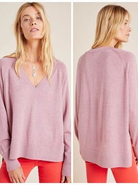 Anthropologie Gabby V-Neck Merino Jumper Sweater in Dusty Mauve Pink